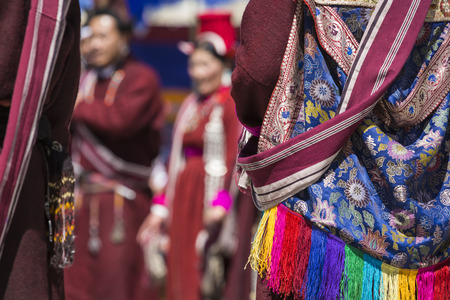 LEH, INDIA - SEPTEMBER 20, 2017: Unidentified artists in Ladakhi costumes at the Ladakh Festival on September 20, 2017, Leh, India.のeditorial素材