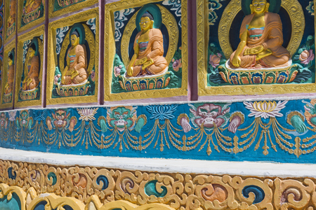 View of Tall Shanti stupa with beautiful sky, the big stupa in Leh and one fron the best buddhist stupas - Jammu and Kashmir - Ladakh - Indiaのeditorial素材