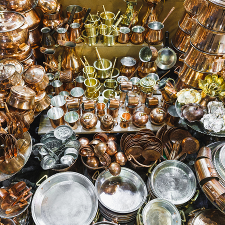 Traditional iranian market (Bazaar) metal souvenires. Isfahan, Iran.の写真素材