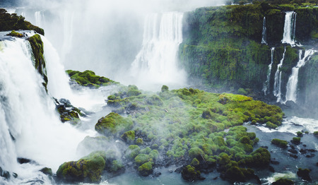 Iguassu Falls, the largest series of waterfalls of the world, view from Brazilian sideの写真素材