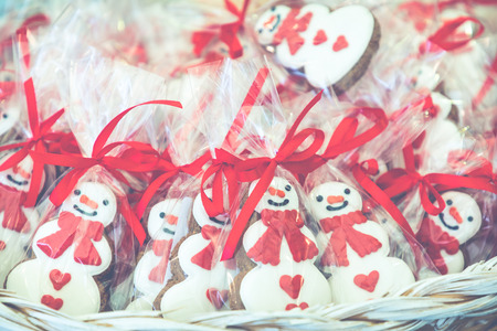 Christmas homemade gingerbread cookies at traditional market in Cracow, Poland. One of the most traditional sweet treats.の写真素材
