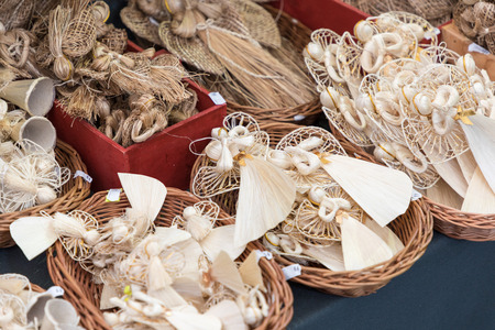 Christmas handmade decorations at a Christmas market in Cracow, Poland.の写真素材