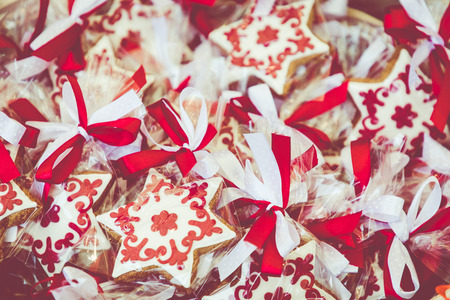Christmas homemade gingerbread cookies at traditional market in Cracow, Poland. One of the most traditional sweet treats.の写真素材