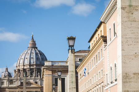 Detail of the Palace of the Vatican, "The Dome". View of Piazza San Pietro in Rome.のeditorial素材