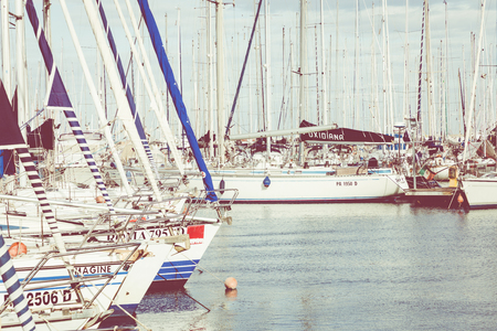 PALERMO, ITALY - NOVEMBER 29, 2017: Boats and yachts parked in La Cala bay, old port in Palermo, Sicily, Italy.のeditorial素材