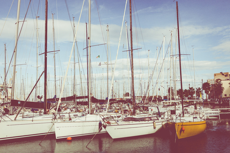 PALERMO, ITALY - NOVEMBER 29, 2017: Boats and yachts parked in La Cala bay, old port in Palermo, Sicily, Italy.のeditorial素材