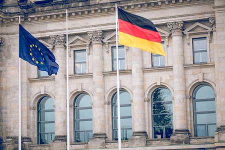 Reichstag building, seat of the German Parliament (Deutscher Bundestag), in Berlin, Germanyの写真素材