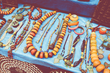Moroccan souk crafts souvenirs in medina, Essaouira, Moroccoの写真素材