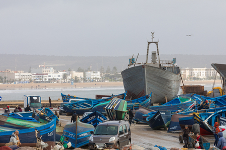 AGADIR, MOROCCO - DECEMBER 15, 2017 :Port of Essaouira from the wall of the fortress, Morocco. UNESCO world heritage site.のeditorial素材