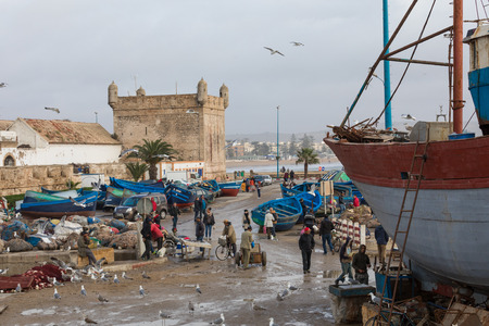 AGADIR, MOROCCO - DECEMBER 15, 2017 :Port of Essaouira from the wall of the fortress, Morocco. UNESCO world heritage site.のeditorial素材
