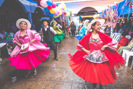 SUCRE, BOLIVIA - FEBRUARY 8, 2018: Dancers at Sucre Carnival in Bolivia.のeditorial素材