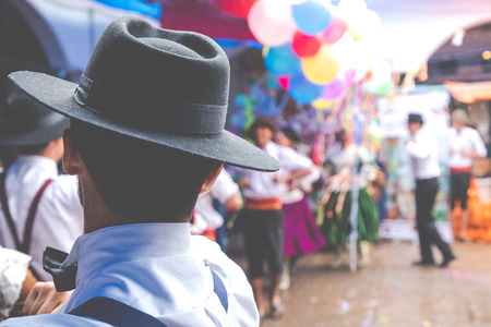 SUCRE, BOLIVIA - FEBRUARY 8, 2018: Dancers at Sucre Carnival in Bolivia.