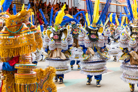 ORURO, BOLIVIA - FEBRUARY 10, 2018: Dancers at Oruro Carnival in Bolivia, declared UNESCO Cultural World Heritag on February 10, 2018 in Oruro, Boliviaのeditorial素材