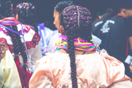 SUCRE, BOLIVIA - FEBRUARY 8, 2018: Dancers at Sucre Carnival in Bolivia.のeditorial素材