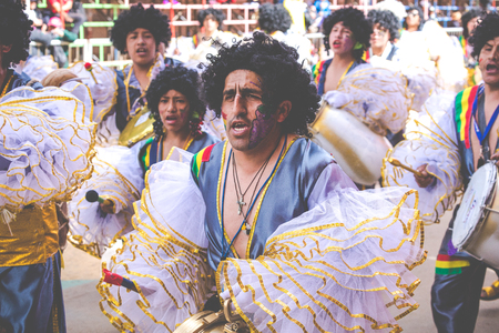 ORURO, BOLIVIA - FEBRUARY 10, 2018: Dancers at Oruro Carnival in Bolivia, declared UNESCO Cultural...