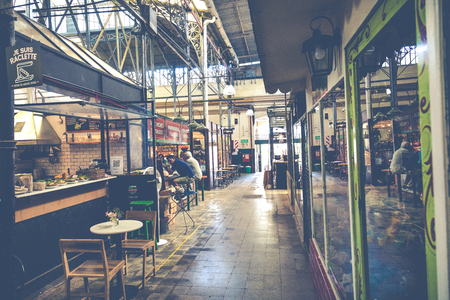 BUENOS AIRES - JANUARY 31, 2018 - Interior of traditional market in San Telmo Neighborhood in Buenos Aires, Argentina.のeditorial素材