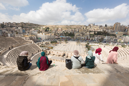 View on the ancient Roman Theater located in capital of Jordan, Ammanのeditorial素材