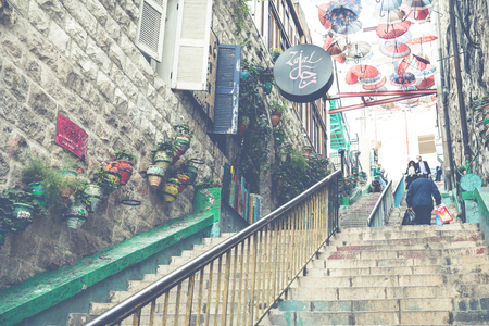 Famous stairs and flowers in Amman, Jordan.のeditorial素材