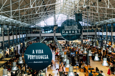 LISBON, PORTUGAL -  JANUARY 19, 2018: Food Market Mercado da Ribeira in Lisbon.のeditorial素材