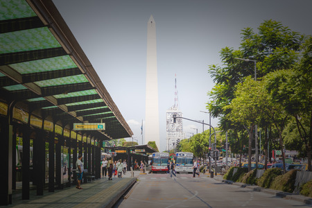 BUENOS AIRES, ARGENTINA -  JANUARY 30, 2018: The Obelisk a major touristic destination in Buenos Aires, Argentinaのeditorial素材