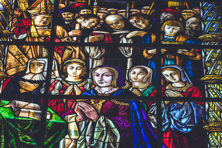 LISBON, PORTUGAL -  JANUARY 19, 2018: View of stained glass windows inside JerÃ³nimos Monastery.のeditorial素材