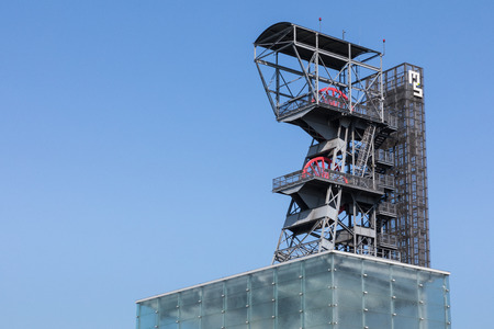 KATOWICE, POLAND - MAY 05, 2018: The modern buildings of Silesian Museum accompanied by a shaft of the former coal mine "Katowice", now adapted as an observation tower.のeditorial素材