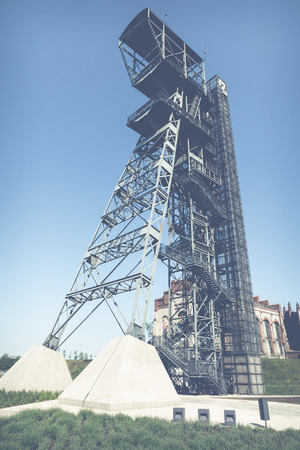 KATOWICE, POLAND - MAY 05, 2018: The modern buildings of Silesian Museum accompanied by a shaft of the former coal mine "Katowice", now adapted as an observation tower.のeditorial素材