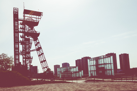 KATOWICE, POLAND - MAY 05, 2018: The modern buildings of Silesian Museum accompanied by a shaft of the former coal mine "Katowice", now adapted as an observation tower.のeditorial素材