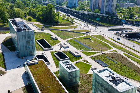 KATOWICE, POLAND - MAY 05, 2018: Panoramic view in modern district of Katowice, Silesia, South of Poland.のeditorial素材