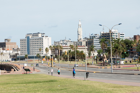 Residential buildings at boulevard in Montevideo, Uruguay. Montevideo is the capital and the largest city of Uruguay.のeditorial素材