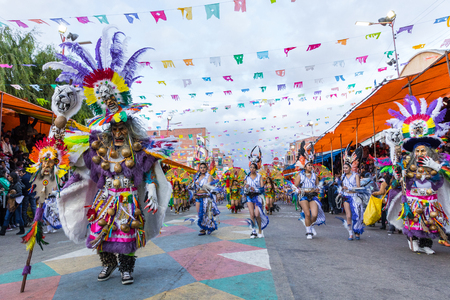 ORURO, BOLIVIA - FEBRUARY 10, 2018: Dancers at Oruro Carnival in Bolivia, declared UNESCO Cultural World Heritag on February 10, 2018 in Oruro, Boliviaのeditorial素材