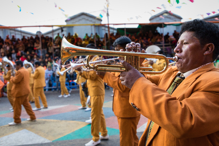 ORURO, BOLIVIA - FEBRUARY 10, 2018: Dancers at Oruro Carnival in Bolivia, declared UNESCO Cultural World Heritag on February 10, 2018 in Oruro, Boliviaのeditorial素材