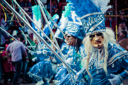ORURO, BOLIVIA - FEBRUARY 10, 2018: Dancers at Oruro Carnival in Bolivia, declared UNESCO Cultural World Heritag on February 10, 2018 in Oruro, Boliviaのeditorial素材