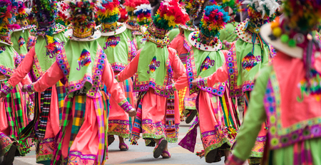 ORURO, BOLIVIA - FEBRUARY 10, 2018: Dancers at Oruro Carnival in Bolivia, declared UNESCO Cultural World Heritag on February 10, 2018 in Oruro, Boliviaのeditorial素材
