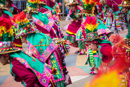 ORURO, BOLIVIA - FEBRUARY 10, 2018: Dancers at Oruro Carnival in Bolivia, declared UNESCO Cultural World Heritag on February 10, 2018 in Oruro, Boliviaのeditorial素材
