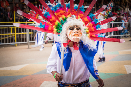 ORURO, BOLIVIA - FEBRUARY 10, 2018: Dancers at Oruro Carnival in Bolivia, declared UNESCO Cultural World Heritag on February 10, 2018 in Oruro, Boliviaのeditorial素材