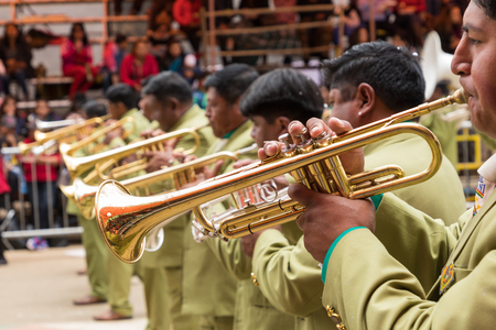 ORURO, BOLIVIA - FEBRUARY 10, 2018: Dancers at Oruro Carnival in Bolivia, declared UNESCO Cultural World Heritag on February 10, 2018 in Oruro, Boliviaのeditorial素材