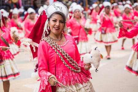 ORURO, BOLIVIA - FEBRUARY 10, 2018: Dancers at Oruro Carnival in Bolivia, declared UNESCO Cultural World Heritag on February 10, 2018 in Oruro, Boliviaのeditorial素材