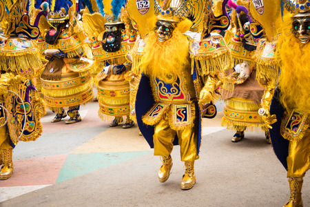 ORURO, BOLIVIA - FEBRUARY 10, 2018: Dancers at Oruro Carnival in Bolivia, declared UNESCO Cultural World Heritag on February 10, 2018 in Oruro, Boliviaのeditorial素材
