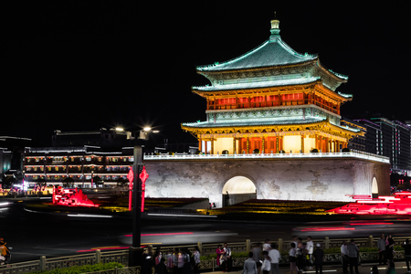 XIAN, CHINA - MAY 23, 2018: Famous Bell Tower in the Xi'an city, China. Xi'an is capital of Shaanxi Province and one of the oldest cities in China. Xi'an is the starting point of the Silk Road and home to the Terracotta Army.のeditorial素材