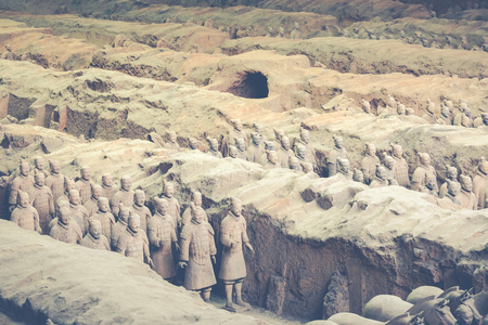 XIAN, CHINA - MAY 24, 2018: The Terracotta Army warriors at the tomb of Chinaâs First Emperor in Xian. Unesco World Heritage site.のeditorial素材