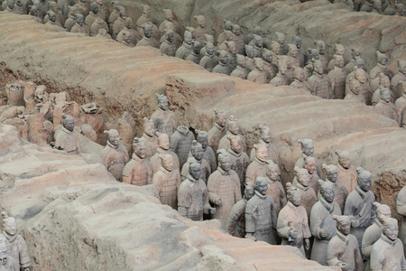 XIAN, CHINA - MAY 24, 2018: The Terracotta Army warriors at the tomb of Chinaâs First Emperor in Xian. Unesco World Heritage site.のeditorial素材