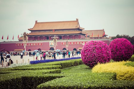 BEIJING, CHINA - 20 MAY 2018: Tianamen square and entrance to the Forbidden City. Square of Heavenly Peace with tourists.のeditorial素材