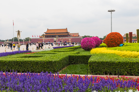 BEIJING, CHINA - 20 MAY 2018: Tianamen square and entrance to the Forbidden City. Square of Heavenly Peace with tourists.のeditorial素材