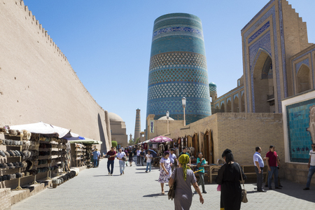 KHIVA, UZBEKISTAN - AUGUST 26, 2018: Kalta Minor minaret in Khiva, Khorezm Region, Uzbekistan.のeditorial素材