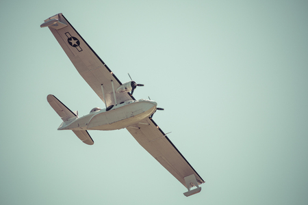 GIZYCKO, POLAND - AUGUST 5, 2018: Flight Boat Consolidated PBY Catalina at Air Show Mazury 2018 event at the lake Niegocin in Gizycko. Poland.のeditorial素材