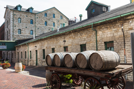 TORONTO, CANADA - SEPTEMBER 18, 2018: Distillery District (former Gooderham & Worts Distillery) - historic and entertainment precinct. It contains numerous cafes, restaurants, shops and industrial parts.のeditorial素材