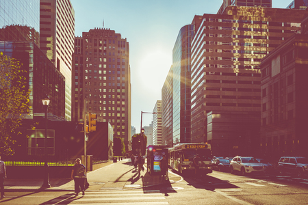 PHILADELPHIA - USA - SEPTEMBER 19, 2018: Sunrise time at city center in Philadelphia at summer time.のeditorial素材