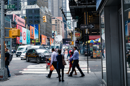 NEW YORK - SEPTEMBER 2, 2018: New York City street road in Manhattan at summer time, many cars,...