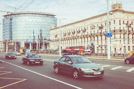 MINSK, BELARUS - SEPTEMBER 11, 2018: View of center of Minsk. Station Square. Minsk. Belarus.のeditorial素材